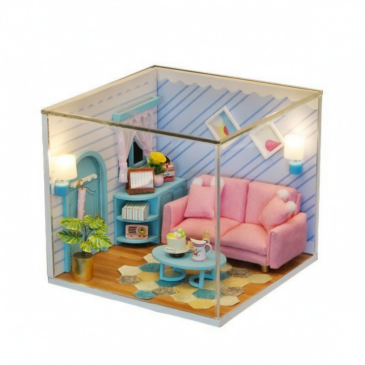 DIY Miniature House with Dust Cover Creative Miniature Room Set Collectible Model for Shelf