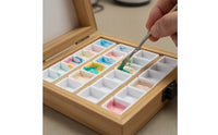 Natural Bamboo Storage Box with Latch Divided Bamboo Box with Lid Hinged Compartment Organizer Compact for Artists, Desktop