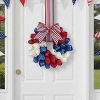 Artificial Patriotic Blossom Wreath Hanging Patriotic Wreath Reusable Door Decor with Flowers Indoor Outdoor for Wall, Entryway