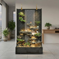 Feng Shui Water Wheel Water Feature LED Lighting Artificial Geological Feature Screen Air Humidifying Feng Shui Water Water Feature for Reception Area
