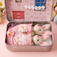 Easter Bunny Tin Box Toy Gift Boxed Cuddly Bunny Doll in a Box Portable Design Miniature Bunny Doll for Children, Collectors, Playroom, Nursery