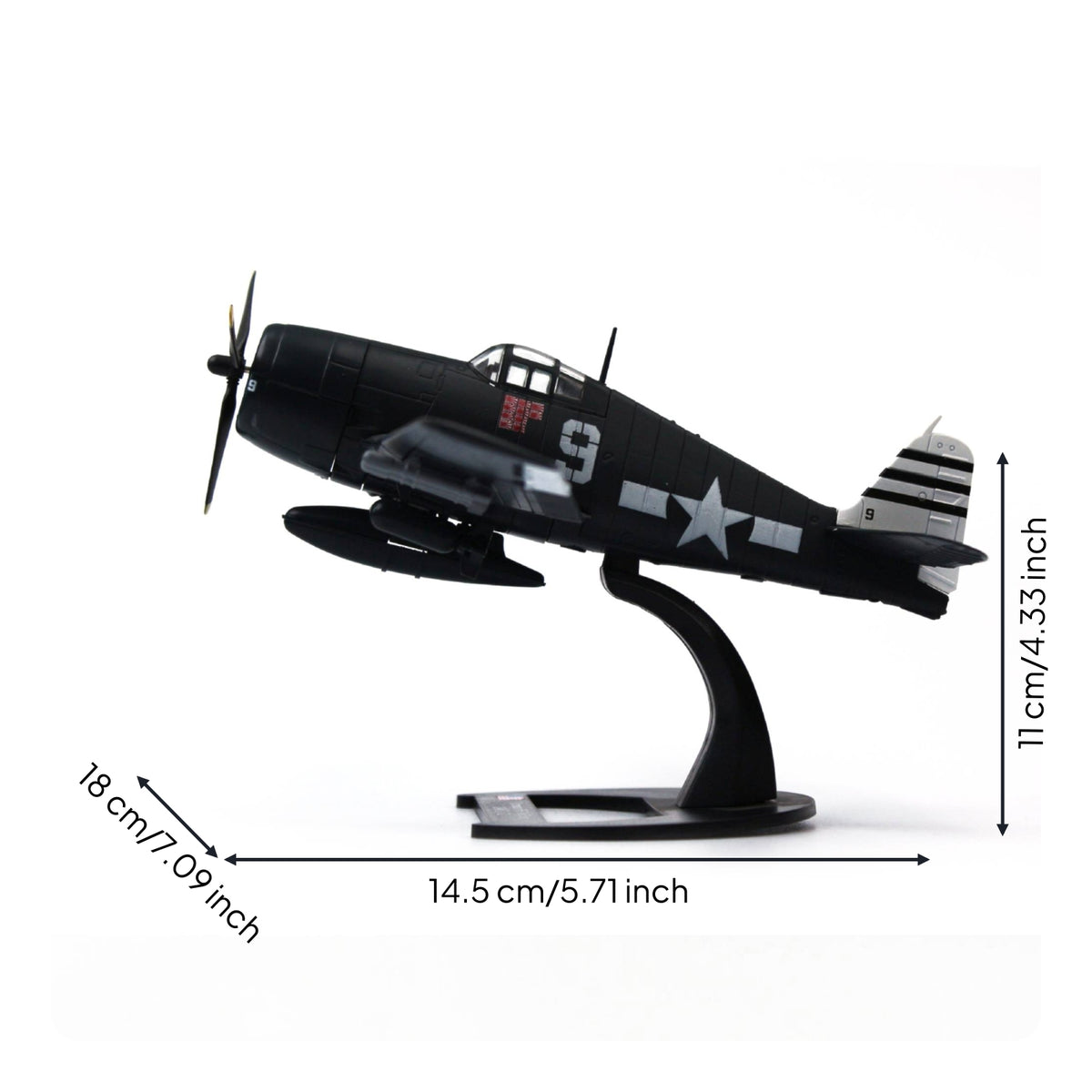 F6F Model Collector Quality Fighter Aircraft Model with Stand Display for Shelves, Desk