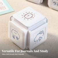 Cute Notebook Stamp DIY Fun 6-Sided Cube Stamp Stationery Supply Great Gift for Students, Planner Decoration, Scrapbooking