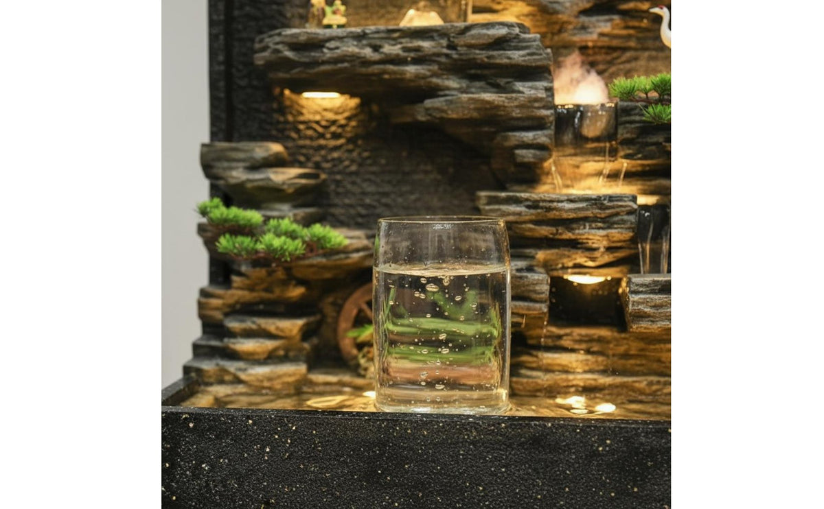 Feng Shui Water Wheel Water Feature LED Lighting Artificial Geological Feature Screen Air Humidifying Feng Shui Water Water Feature for Reception Area