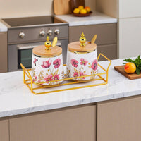 3 Pieces Bamboo Lid Seasoning Jars dampnessProof Condiment Pot Preserving