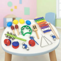 10 Pieces Wooden Music Percussion Toy Wooden Percussion Set Portable Tambourine for Young Children
