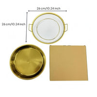 2 Pieces Two Handles Drain Basket and Plate Set Metal Rim Frying Drain Basket Gold-Tone Food Strainer Boxed Packaging