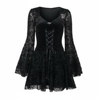 Vintage Inspired Black Bell Sleeve Dress Heart-Shaped Neckline Gothic Mini Dress women's Apparel for Young Adults, Teen Girls, Cosplayers, Halloween Party, Parties, Themed Events, Night Out