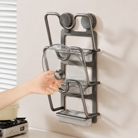 Pot Lid Holder Suction Cup Mount, 3-Tier Lid Holder Kitchen, Aluminum Minimalist, 38x24x12cm for Small Storage Space