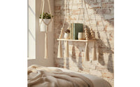 Natural Wood Macrame Wall Hanging Shelf Bohemian Tapestry Shelf Home Storage for Bedroom