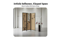 Chinese Design Bamboo-Print Folding Screen Foldable Design 4-Panel Woven Divider Freestanding Room Separator Provides Privacy for Zen Lifedesign Enthusiasts, Apartment Dwellers, Away Fromice Managers, Balcony, Bedroom, Restaurant, Studio