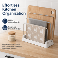 Cutting Board Rack & Knife Block Holder, Countertop Knife Storage Rack for Limited Space, Synthetic Polymer & Stainless Steel Kitchen Organiser