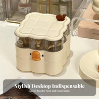 Rotating Layers Duck-Shaped Organizer Multi-Tier Storage Jewelry Box Compartmentalized Trays Reachory Holder Cute Character Design for Women, Teenagers, Bridesmaids, Dressing Table, Dresser Top, Dorm Room, Daily Use