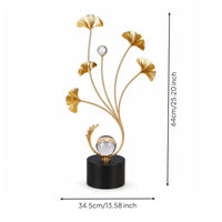 Decorative Ginkgo Leaf Sculpture with Crystal Gold Ginkgo Leaf Ornament Freestanding Tabletop Sculpture Modern for Living Room, Entryway, Console Table, Sideboard