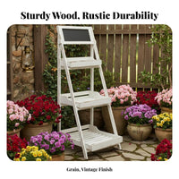 3-Tier Foldable Ladder Shelf Vintage Look 3-Tier Ladder Shelf Freestanding Sturdy Frame for Apartment Dwellers, Patio, Garden