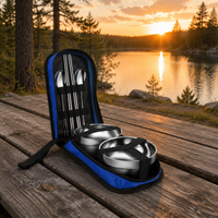 Double-walled cutlery set, travel cutlery set made of 304 material, dishwasher-safe for picnics & camping, portable camping cutlery with bag