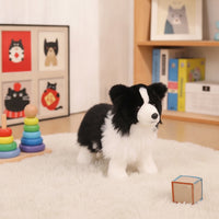Realistic Border Collie Stuffed Stuffed Animal Lifelike Border Collie Stuffed Animal Soft Stuffed Toy with Faux Fiber Flossy for Dog Lovers, Kids, Toddlers, Playroom, Bedroom, Nursery