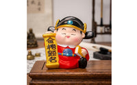 Scholar Child Figurine with Scroll Plaque Compact Traditional Scholar Statue with Headdress Sculpture Colorful for Students