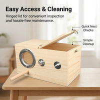 Metal Reinforced Nesting Box, Pine Wood Avian Box, Avian Nesting for Small Finch Breeding, External Mount with Perch and Wood Shavings