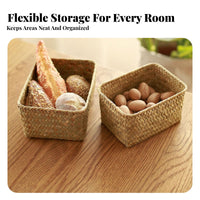 Rectangular Seagrass Basket Sturdy Woven Container Reinforced Frame for Students