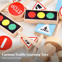 Early Education Wooden Traffic Sign Toy Set Educational Traffic Learning Toy Set Long-Lasting Wood Construction for Preschool, Classroom