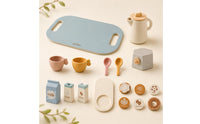Wooden Coffee Toy Set Pastel Pretend Coffee Set Printed Labels Kids Tea Service