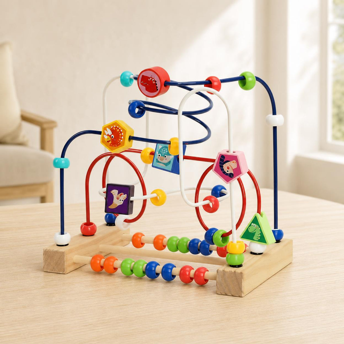 Wooden Bead Maze Educational Toy for Toddlers 0-3 Years Old - Animal and Ocean Theme