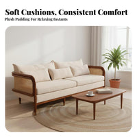 Nordic Design Rattan Panel Sofa sturdy Wood Frame Rattan side Sofa Woven detailing Lounge Seating Padded pillows for Interior Designers, Apartment Dwellers, Homeowners, Living Room, Sunroom, book corner corner, Reception Area