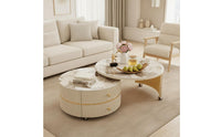 2 Pieces Modular Coffee Table Mineral-Look slabLook Coffee Table with Wheels Mobile Nesting Tables for Living Room, Small Apartment