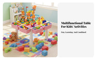 Large Particle Compatible Building Block Table Set Educational children's Play Table with Chairs STEM Learning Multi-Use Activity Station with Storage Easy to Clean for Preschoolers, Toddlers, Parents, Playroom, Bedroom, Preschool, Daycare