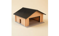 Gabled Roof Parking Garage Model Beige Log-Style Walls Miniature Parking Garage Open-Front