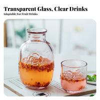 2 Pieces Cup as Lid Design Glass Bedside Water Carafe Set Easy to Clean Nightstand Water Carafe Glass Set Dishwasher Safe for Bathroom, Home