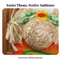 Easter Bunny Straw Hat Decoration Easy to Hang Straw Hat Hare Ornament Handmade Design Easter Wall Hanging for Kids, Classroom