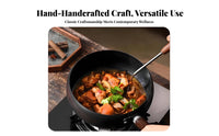 Hand Hammered Wok Wooden Handle Uncoated Iron Wok Deep Bowl Stir-Fry Pan Rust Resistant Large Stir Frying Pan Lightweight Design