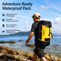 Dry Bag for Kayaking, Roll-Top Dry Bag Backpack, Waterproof for Rafting Caving Hiking, Yellow TPU Outdoor Backpack