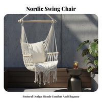 Easy to Install Textile Swing Chair Long-Lasting Tasseled Rope Lounger Portable Swing Seat Bohemian Aesthetic for Students, Children, Dorm Room, Bedroom, Balcony, Garden