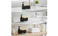 Space-Saving Soap Dispenser with Sponge Holder Compact Dish Soap Pump with Sponge Tray Refillable Ventilated for Countertop