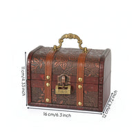 Wooden Chest with Curved Lid Rustic Wooden Storage Chest with Handle Jewelry Organizer with Lock Portable Retro for Desks