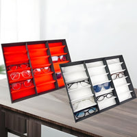 With Lid 18-Slot Glasses Case Soft Lining Eyeglass Display Tray Stackable Design Sunglasses Storage Box for Collectors, Drawer, Closet