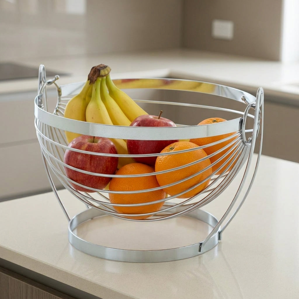 Wire Basket Fruit Basket for Dining Table, 27x25x19.5cm, Modern Fruit Storage Basket with Handle, European Design