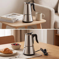 Stainless Steel Electric Stovetop Espresso Maker Pot Food-Grade Electric Espresso Maker Compact Stovetop Espresso Maker Pot with Plug Easy to Use for Students, Kitchen, Office, Apartment