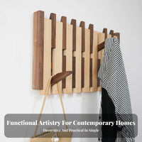 Punch-Effortless Installation Piano Key Coat Rack Easy to Install Wall-Mounted Coat Hanger Foldable Hooks Wooden Flip down Hook Rack Functional Decor for Renters, Homeowners, Families, Entryway, Hallway, Bedroom, Living Room