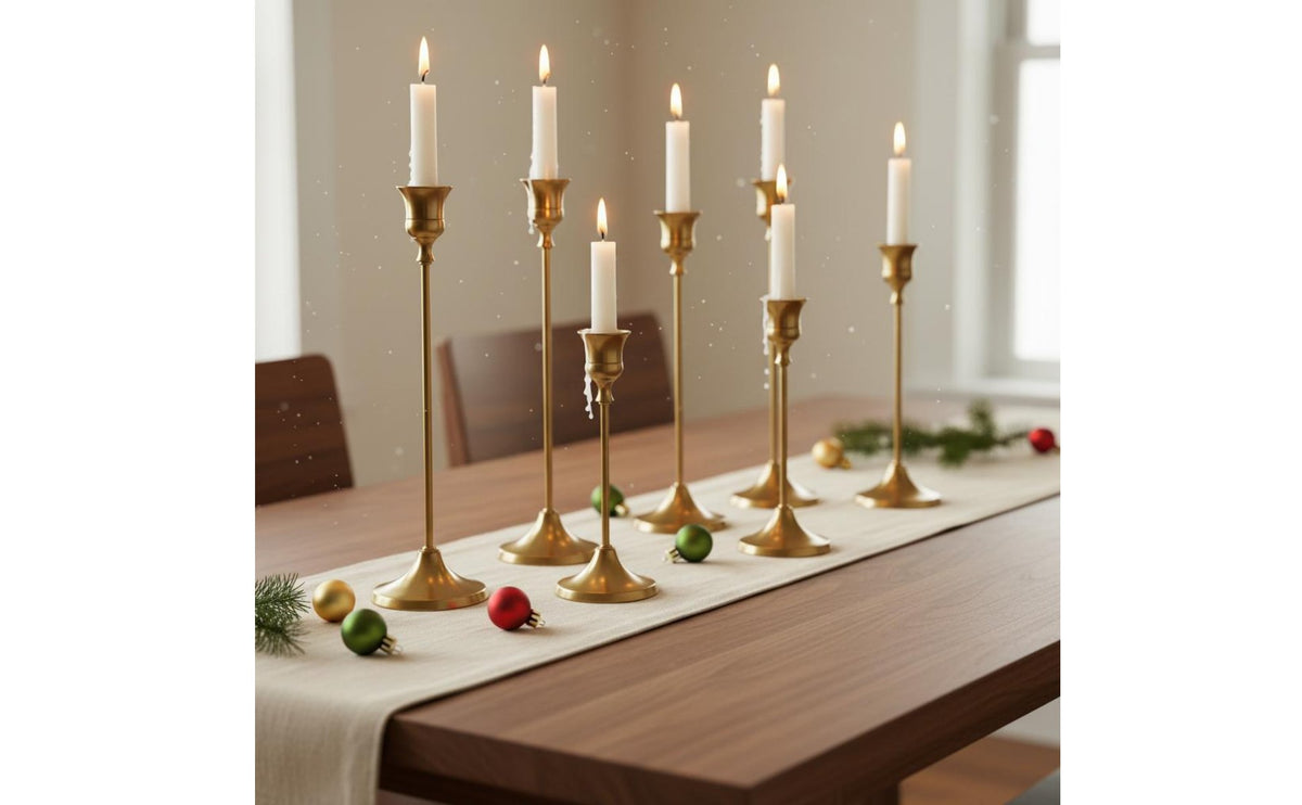 Retro Design Brass Taper Candle Holder Romantic Atmosphere Single Stem Candlestick Easy Assembly Vintage Aesthetic Candle Stand for Christmas, Wedding, Dinner Party