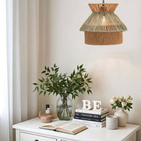 Woven Paper Rope Lampshade Handwoven Design Tiered Lampshade Pastoral Atmosphere Bohemian Pendant Shade for Kids, Nursery, Bedroom
