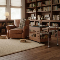 Movable Extendable Coffee Table Vintage Design Mobile Tea Trolley Multi-Functional Expandable Bar Trolley Space Saving for Living Room, Small Areas
