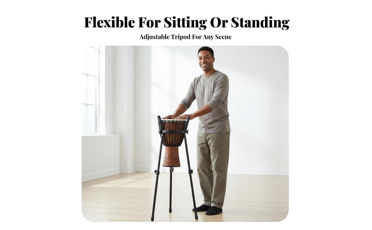 African Drum Stand Sturdy Construction African Hand Drum Stand Portable Adjustable Percussion Mount for Drummers, Artists, Stage Performance