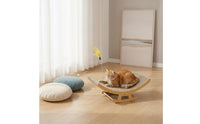 Corrugated Cat Scratcher Rocker Rocking Cat Rocker with Feather Toy Wooden Pet Furniture Curved for Cats, Kittens, Living Room, Bedroom