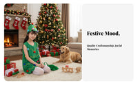 PerformancePrepared Christmas Tree Dress Set celestial Headband Included Christmas Tree Costume Big rear ribbon Festive Attire Tulle Skirt for female children, Kids, young children, School performance, festive celebration