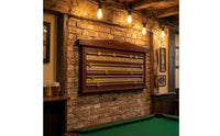 Wood-Finish Billiards Scoring Board Gold-Colored Cue Sports Score Board Decorative Billiard Score Keeper Sliding Markers for Pool Hall