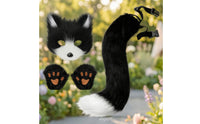 Furry Canine Dress up Kit Faux Fuzzy Face Covering with Gloves Fingerless Animal Face Covering with Tail for Teens